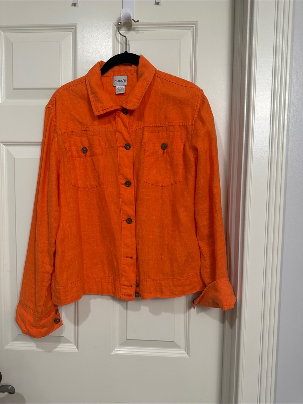 Chico's Bright Orange Button-Front linen Jacket